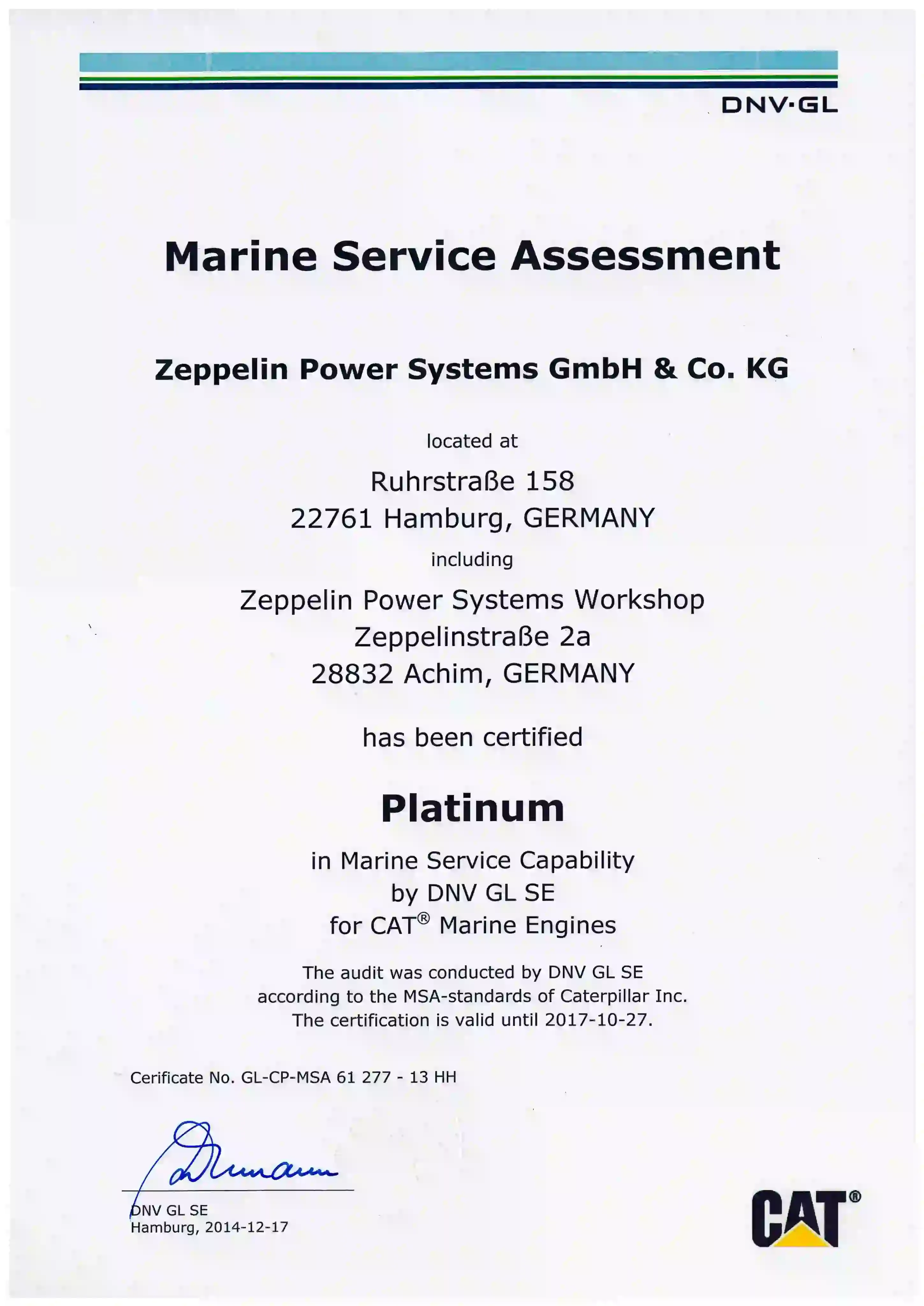 MSA Platinum Zertifikat