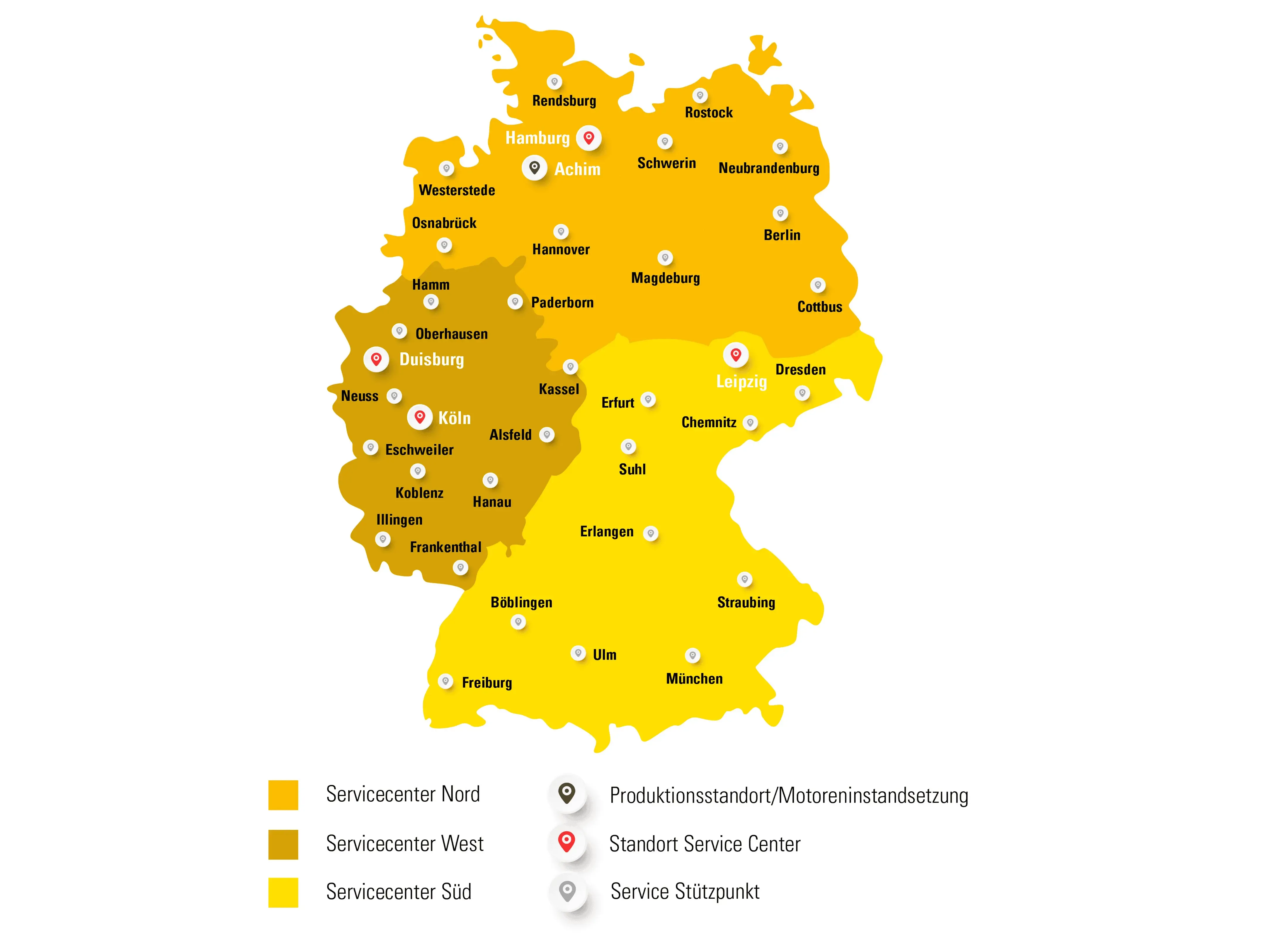 Unsere deutschen Servicestandorte im Überblick Unsere deutschen Servicestandorte im Überblick